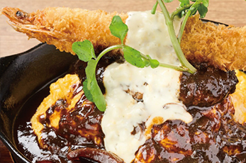 チーズハンバーグ&海老フライ