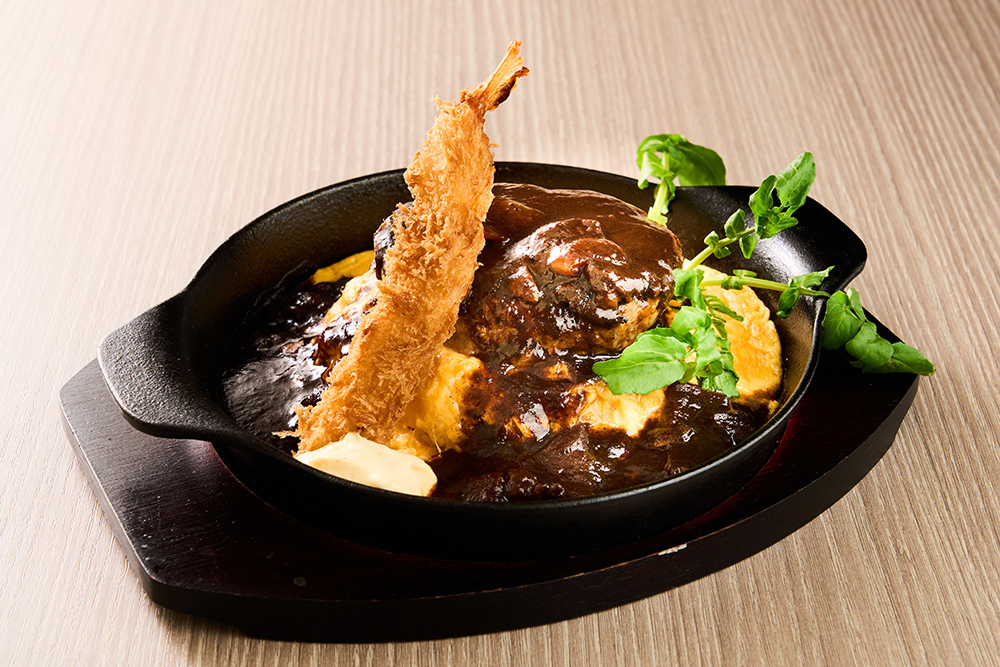 ハンバーグ&海老フライオム